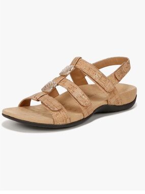 Vionic Amber Slingback Cork Pattern Tan Sandals Orthotic footbed adjustable 7 US